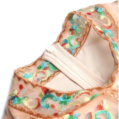 Runway High Quality Elegant Mesh Lace Embroidery Women Bohemian Embroidered Floral Flowers Maxi Long Sleeve Ukraine Dress