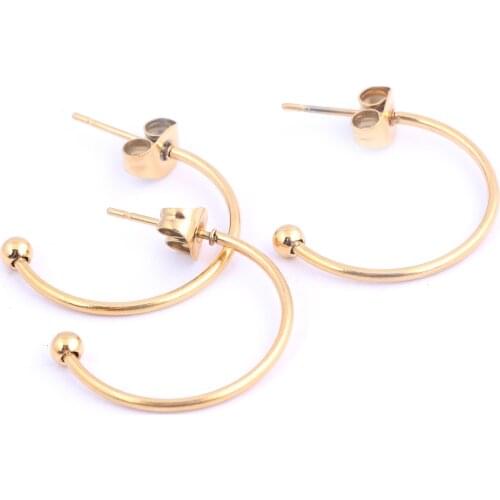 10pcs Stainless Steel Gold Earring Posts Findings 20mm Half Circle Hoop Ear Studs Diy Jewelry Making Components