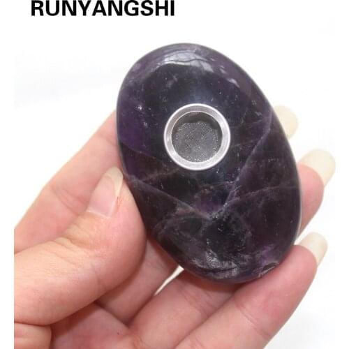 Natural Dark purple crystal pipe Dream amethyst Raw Stone Handlebars Smoking tube