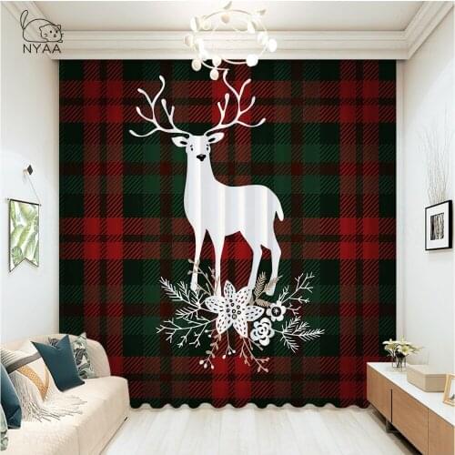 Blue Fashion Deer Custom Christmas Curtains Ready Home Curtains In The Kitchen Short Home Decoration Curtain Salon Micro Shading
