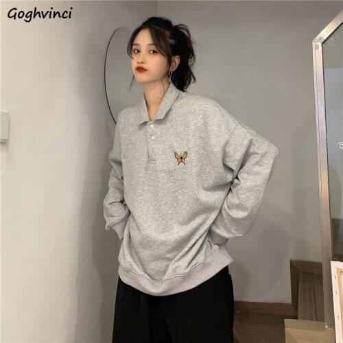 Sweatshirts Women Korean Style Trendy Graphic Embroidery Loose Harajuku Long Sleeve Spring Female Clothes Preppy Simple Student