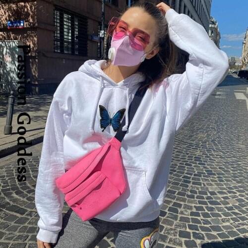 Casual Women Butterfly Embroidery Hoodies Sweatshirts Long Sleeve Oversized Hoodie Pullovers Streetwear Sweatshirt Autumn Winter