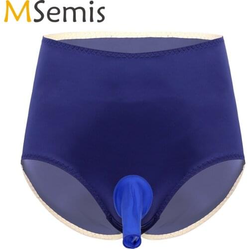 MSemis Men Elastic Waistband High Waist Leotard Panties Bulge Pouch Exotic Underwear Solid Color Smooth Briefs for Club Stage