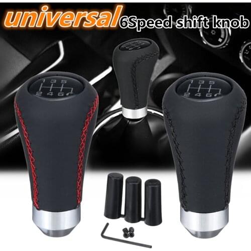 Universal Car Gear Shift Knob Head 6 Speed Manual Shifter Lever Stick Red Black Stitche PU Leather