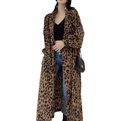 Leopard Print Windbreaker Jacket Women Long Coat 2020 New Autumn Casual Fashionable Wild Loose Large Size Trench Coat NS2350