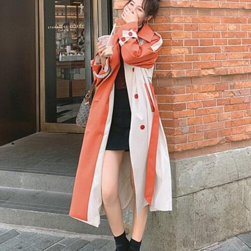 Mid-Length Windbreaker Coats Women 2021 Spring Autumn New Korean Fashion All-Match Contrast Splicing Elegant Woman Trench Coat