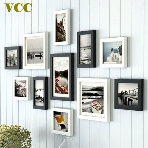 11 Pcs Nordic Style Natural Wood Photo Frame Photo Black and White Color,Cheap Wood Wall Art Picture Frames Set for Living Room