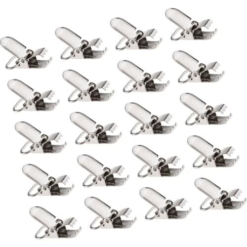 20pcs Metal Baby Pacifier Clips DIY Suspender Silver Tone Closures Clips for Making Pacifier Holders Bib Clips Toy Holder