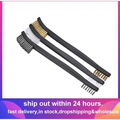 3 pcs Mini Wire Brush Set Steel Brass Nylon Cleaning Polishing Detail Metal Rust Brush