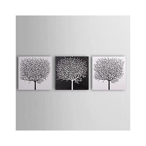 3 pcs Hand Painted Canvas Painting-Black White Trees- Floral Oil Painting Wall Art-Modern Canvas Art Wall Decor