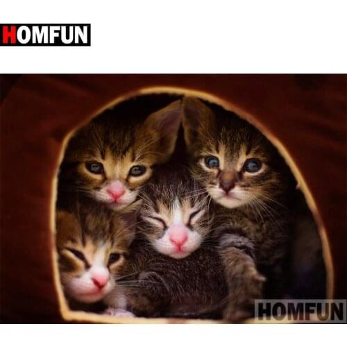 HOMFUN Full Square/Round Drill 5D DIY Diamond Painting "Animal cat" 3D Embroidery Cross Stitch 5D Home Decor Gift A17422