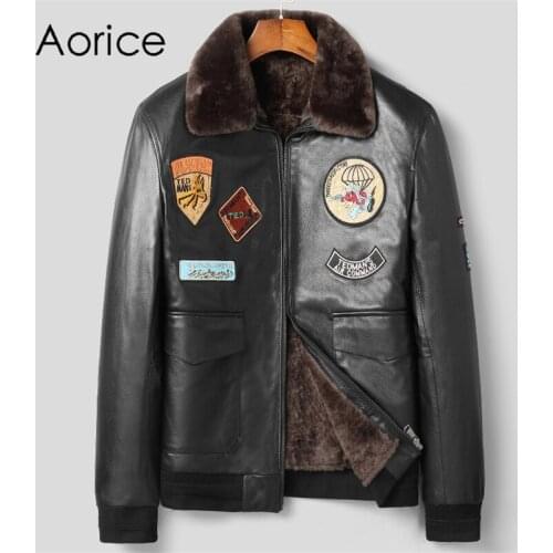 Aorice Men Genuine Sheep Skin Leather Jacket Wool Fur Liner Coat Male Brand New Winter Fur Parka Jackets Coats MT120