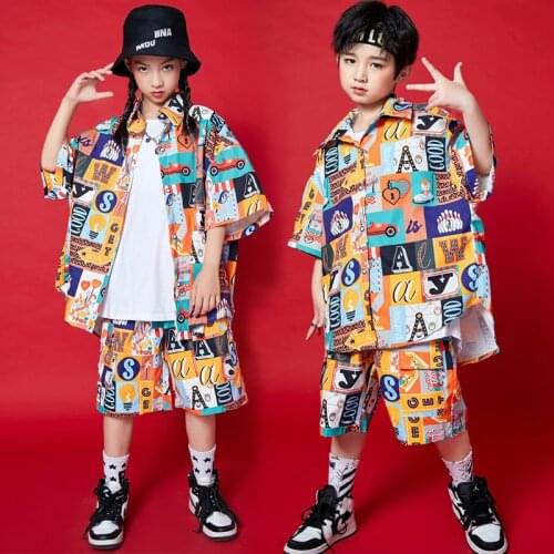 2021 Kids Jazz Dance Clothes Girls Boys Hip Hop Shirts Shorts Loose Summer Street Dance Wear Ballroom Dancing Costume BL6734