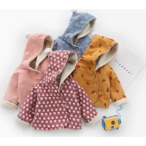 Kids Winter Jacket Newborn Baby Cartoon Animal Print Hooded Girls Wool Coat Cashmere Warm Toddler Clothes Infant Girls Outerwear