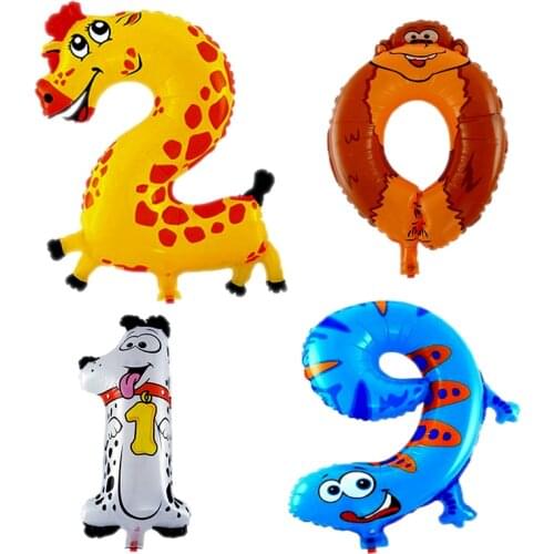 Animal Number Foil Ballon Birthday Jungle Safari Party Zoo Theme Balloon Dinosaur Birthday Party Decoration Kids Inflatable Ball