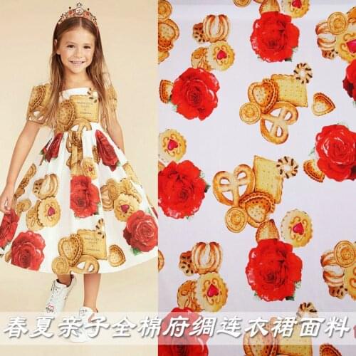 Parent-child childrens dresses natural cotton cookies rose printed fabric handmade shirts cotton fabrics new hot sales
