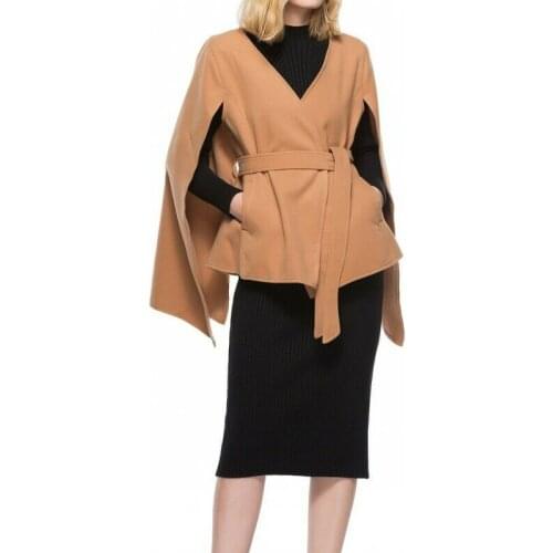 Womens Faux Wool Waistband Slim Fit Cloak Jacket V Neck Poncho Party Occident D