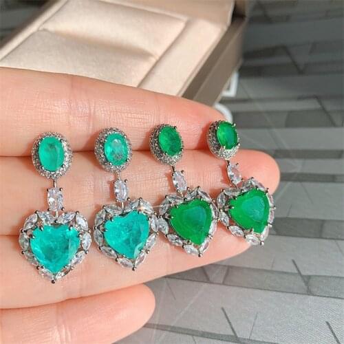 QTT Elegant Paraiba Tourmaline Earrings S925 Silver Heart Gemstone Hanging Earrings for Women Fine Jewelry Party Wedding Gift