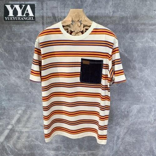 Summer Mens Short Sleeve Cotton T-shirt New Designer Pocket Colorful Striped Tees Tops Man Casual Streetwear Breathable T-shirts