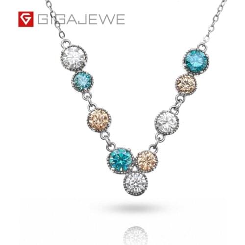 GIGAJEWE 3.6ct EF Cyan Golden Round Cut 18K White Gold Plated 925 Silver Moissanite Necklace Diamond Test Passed Girlfriend Gift