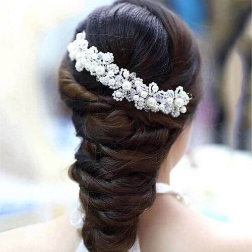 Korean Version White Pearl Crystal Brida Head Band Flower Bride Headpieces Pearl Crystal Wedding Dress Accessories