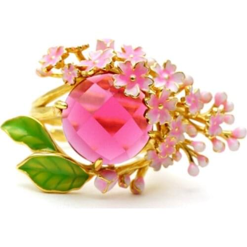 Trendy Pink/Purple Crystal Zircon Rings Romantic Cherry Blossom Lady Rings Unique Delicate Sakura Flower Engagement Rings