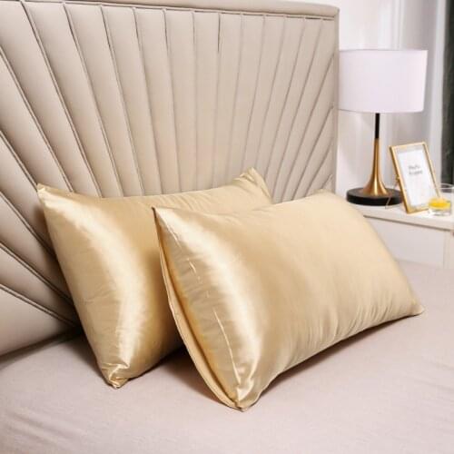 Emulation Silk Satin Pillowcase 1 Pair Solid Color Smooth Pillow Cover Comfortable Silk Pillow Case For Home Queen Pillowcases