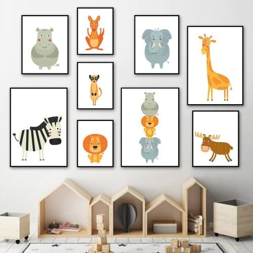 Lion Zebra Lemur Kangaroo Animal Wall Art Canvas Painting Nordic Posters And Prints Cartoon Wall Pictures For Kids Room Decor