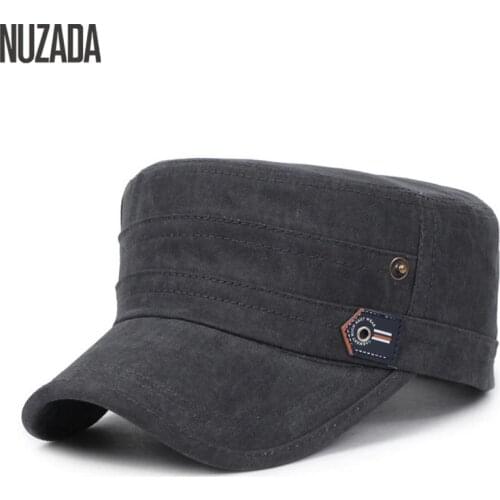 Brand NUZADA 2017 Cotton Unisex Men Women Flat Top Cap Do Old Effect Military Hats Classic Solid Color Visor Hat Summer Autumn