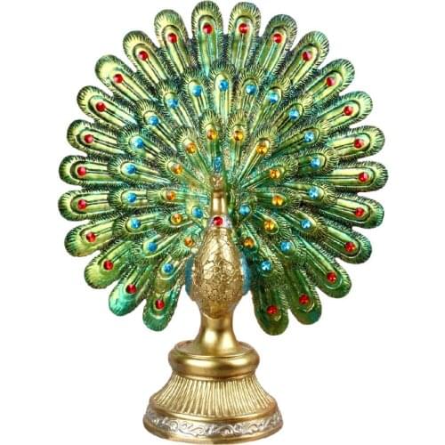 EUROPEAN RESIN PEACOCK OPENING FIGURINES ORNAMENTS CREATIVE LUCKY PEACOCK MINIATURE DESKTOP CRAFTS HOME DECORATION WEDDING GIFTS