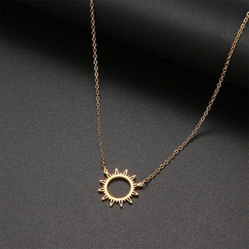 316L Stainless Steel Necklace Gold Circle Irregular Sun Hollow Out Round Pendant Necklaces for Women Jewelry Gifts