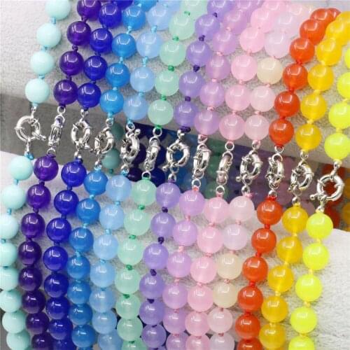 10mm Round Multicolor Blue Purple Pink Yellow Orange Green Jades Chalcedony Stone Necklace DIY Natural Women Girl Jewelry Making