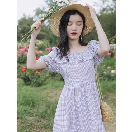Dress Sweet Gentle Purple Fairy Dress Women Summer French Romantic Girl Ruffle Square Collar Elegant Puff Sleeve Vintage Vestido