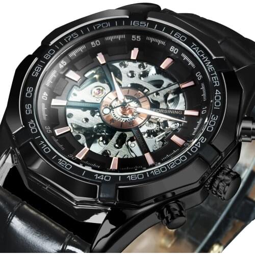 WINNER Official Luxury Brand Military Sports Automatic Watch Men Skeleton Watches for Men PU Leather Strap Mechanical Wristwatch
