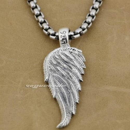 Angel Bird Wing Feather 2-Side Solid 925 Sterling Silver Pendant 8A008(Necklace 24inch)