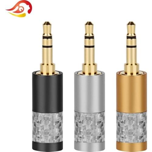 QYFANG 3.5mm Carbon Fiber 3/4 Poles Stereo Audio Jack Mini Earphone Plug Headphone Solder Wire Connector 90 Degree Bend Plugs