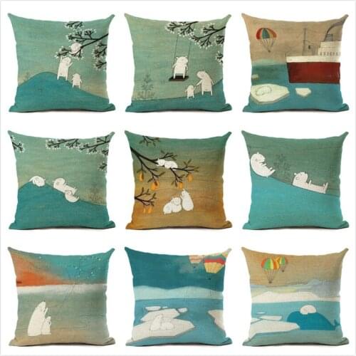 Cute Cartoon Rabbit Printing Cushion Cover Cotton Linen Bunny Decorative Pillowcase Home Decorative Bunny Sofa Pillow Case