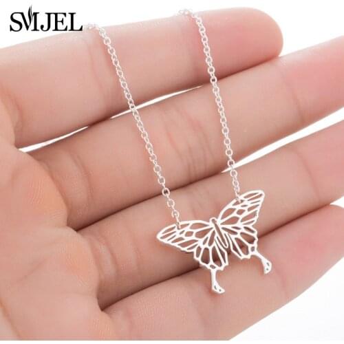 SMJEL Minimalist Geometric Butterfly Necklaces for Women Origami Lovely Animal Insect Jewelry Choker Collier ras du cou