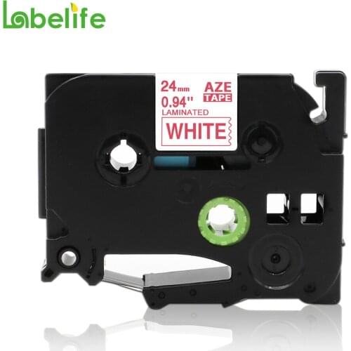 Labelife TZe-252 Red on White Laminated Tape for Brother P-Touch 24mm Label ,P-Touch 1000 (0.94" x 26.2') TZe252 TZ-252 TZ252)