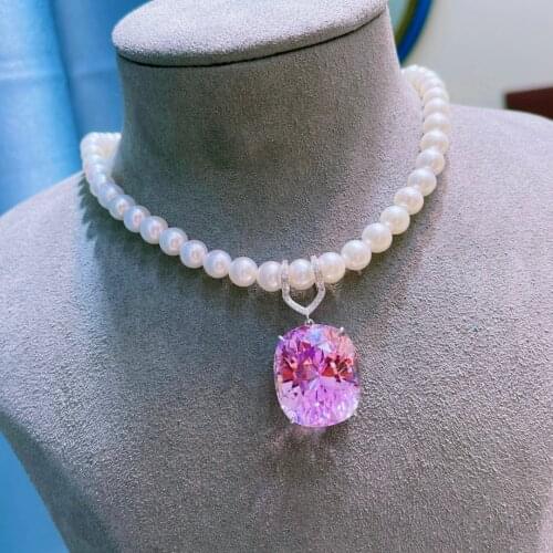 LR713 Fine Jewelry Real Pure 18K White Gold Jewelry 100% Natural Kunzite 38ct Gemstone Diamonds Pendant Neckalces for Women