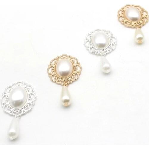 YWXINXI 10Pcs alloy oval pearl flat button accessories, DIY handmade clothing romantic wedding decoration jewelry crafts