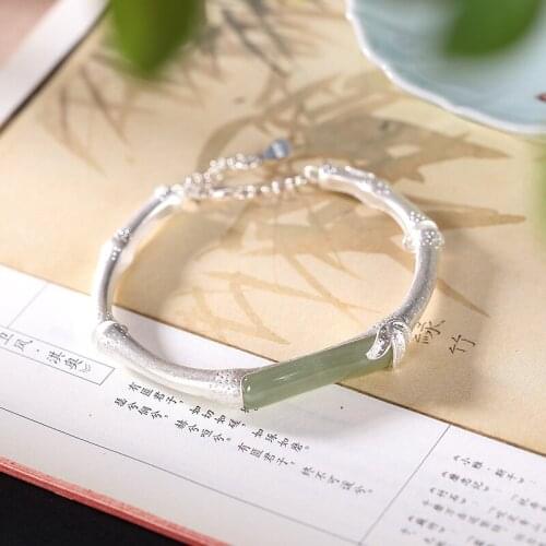 Natural hetian white green jade bracelet handmade with 925 sterling silver bracelets for women bangles 925 bracelets for women