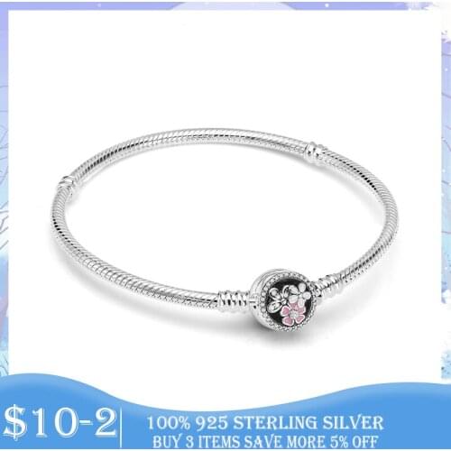 Femme Pulseira 925 Sterling Silver Bracelet White Enamel Daisy Flower Snake Chain Bracelets & Bangles Women Jewelry Making Gift