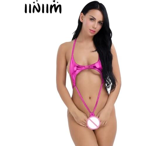 Women Lingerie Body Suit Patent Leather Halter One-Piece Teddy High Cut Bikini Thong Bodysuit Swimwear Catsuit Sexy Clubwear