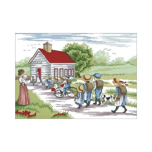 23-yesterday series-red House School Counted Cross Stitch 11CT 14CT 18CT DIY Cross Stitch Kits Embroidery Needlework Sets