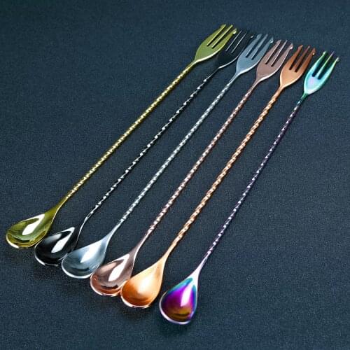 30/40/50cm Cocktail Spoon Bar Spoon Stainless Steel Mixing Spiral Pattern Bar Tool Bartender Tools Spoon With Fork