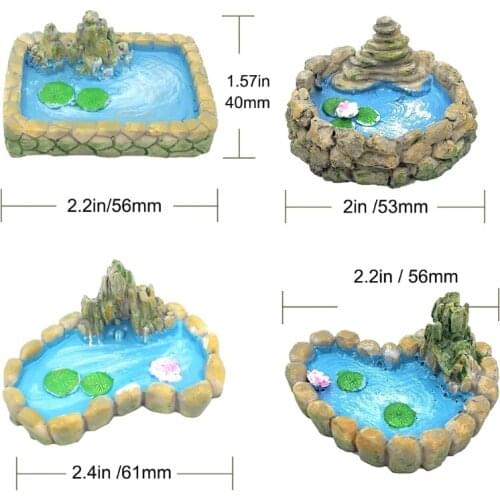 4pcs Fairy Garden Miniature Pond Ornaments Kit for Miniature Garden Accessories Home Micro Landscape Decoration