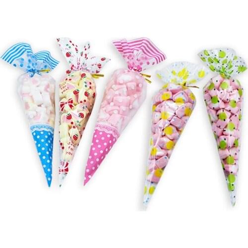 50Pcs Creative Popcorn Packaging Bag Clear Candy Bag with Tie Baking Food Plastic Bags Wedding Party Bag Cotton Candy Pouches