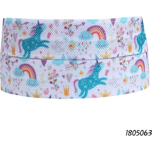 50 yards/lot) Flora Ribbons unicorn and rainbow printed foe elastic ribbon for baby birthday party