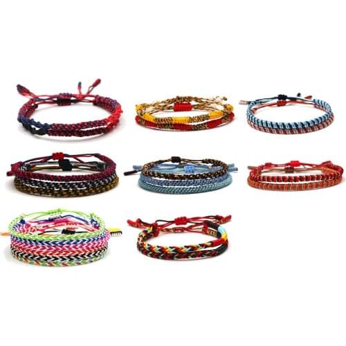 Tibetan Buddhist Luck Knot Rope Macrame Bracelet For Women Lover Girl Red Black Cord Handknot Adjustable Summer Jewelry Present